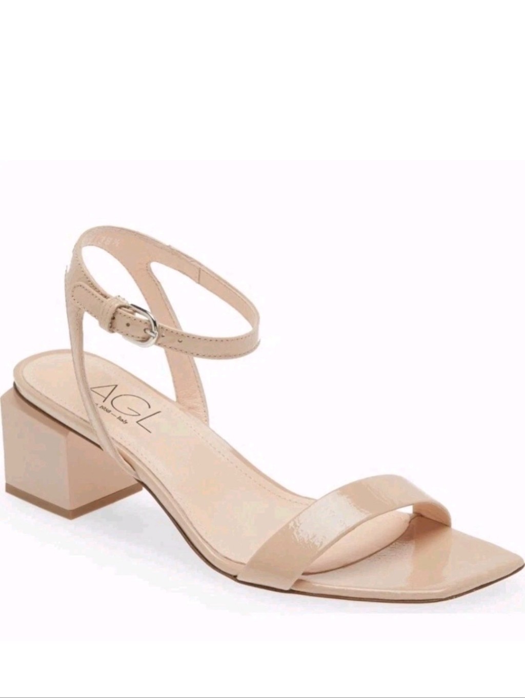 Agl Angy Tan Square Toe Block Heel Sandals With Ankle Strap. Size Us8.5